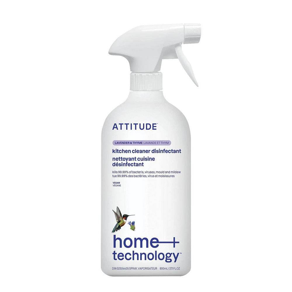 ATTITUDE home+ technology, Kitchen Cleaner Disinfectant 99.99%, Lavender & Thyme, 800 mL