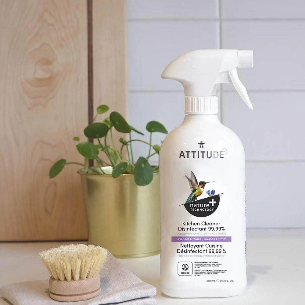 ATTITUDE home+ technology, Kitchen Cleaner Disinfectant 99.99%, Lavender & Thyme, 800 mL