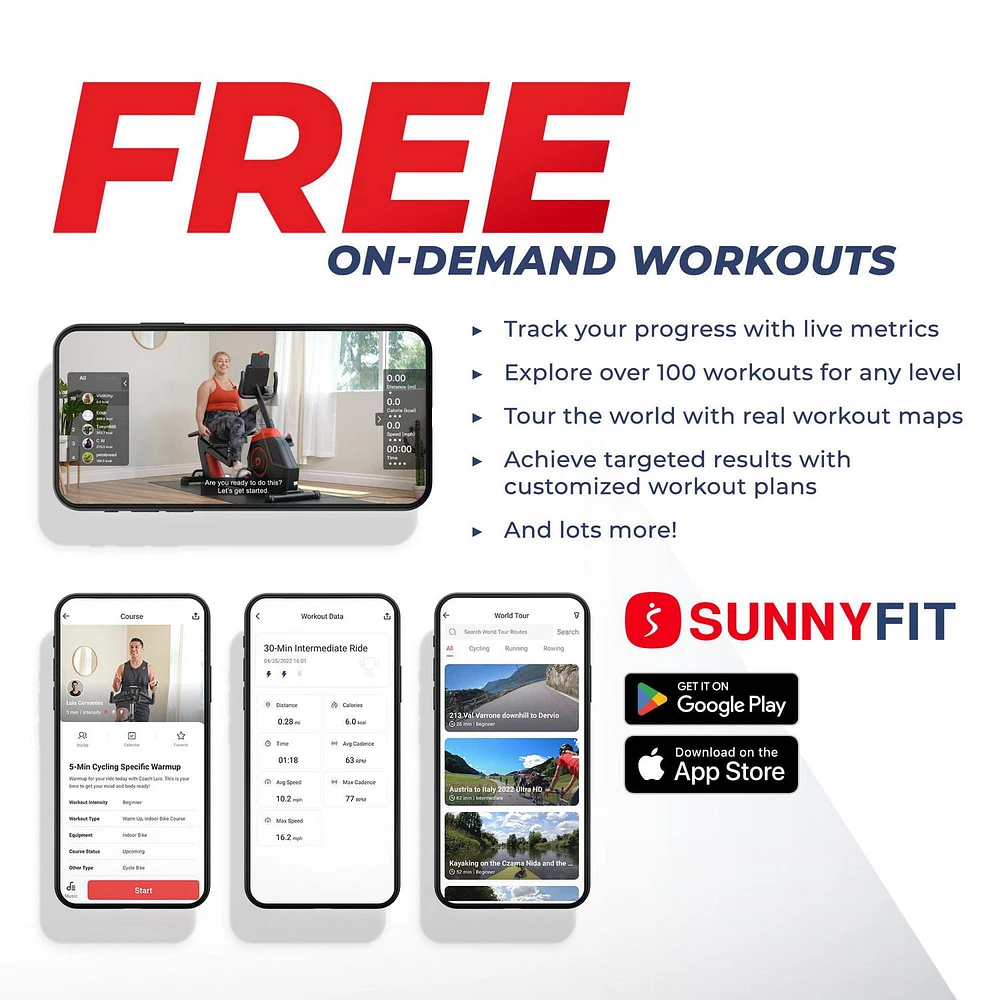 Sunny Health & Fitness Recumbent Exercise Bike w/Optional Exclusive SunnyFit™ App and Enhanced Bluetooth Connectivity - SF-RB4905