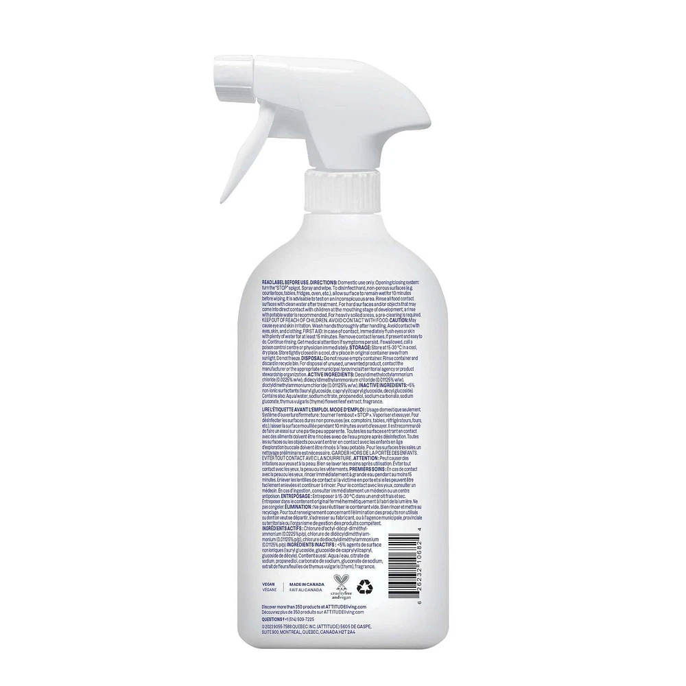 ATTITUDE home+ technology, Kitchen Cleaner Disinfectant 99.99%, Lavender & Thyme, 800 mL