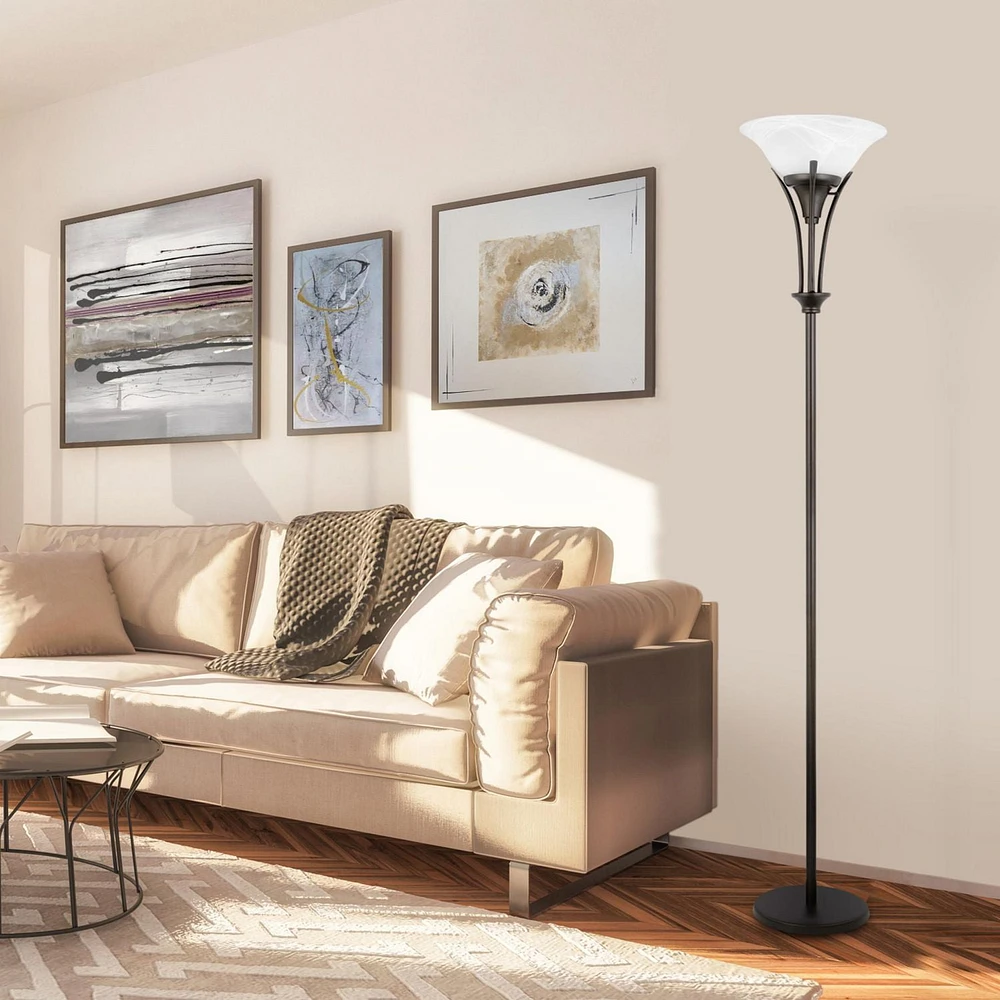 Globe Electric Gatineau 70" Metal Floor Lamp, Dark Bronze Finish, Alabaster Glass Shade, 63361