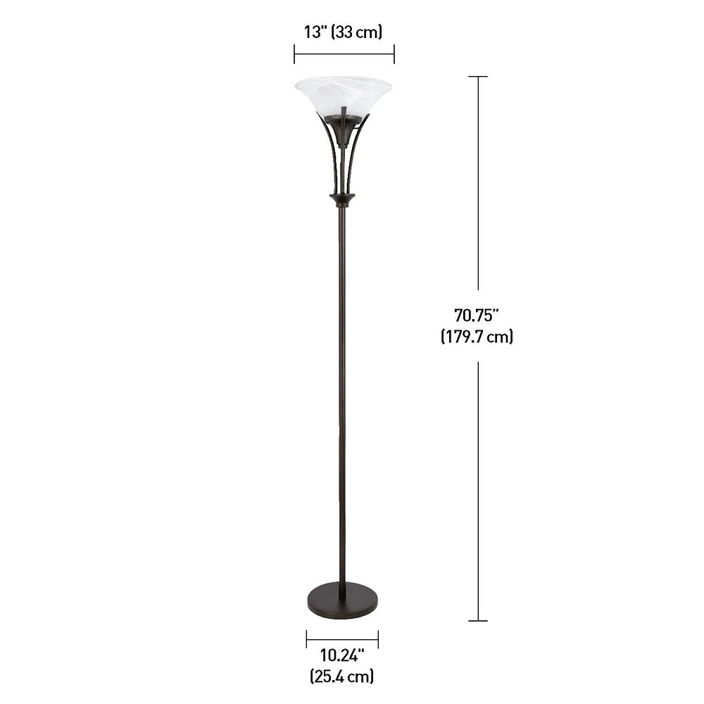 Globe Electric Gatineau 70" Metal Floor Lamp, Dark Bronze Finish, Alabaster Glass Shade, 63361