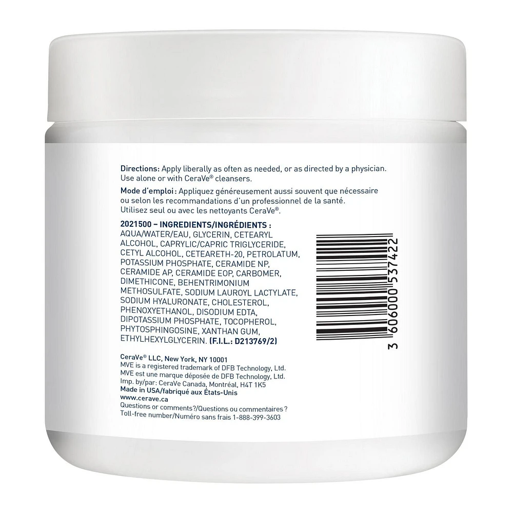 CeraVe Moisturizing Cream Hydratant quotidien pour le visage et le corps pour la peau sèche avec de l'acide hyaluronique et 3 céramides | Sans parfum Crème hydratante 453g