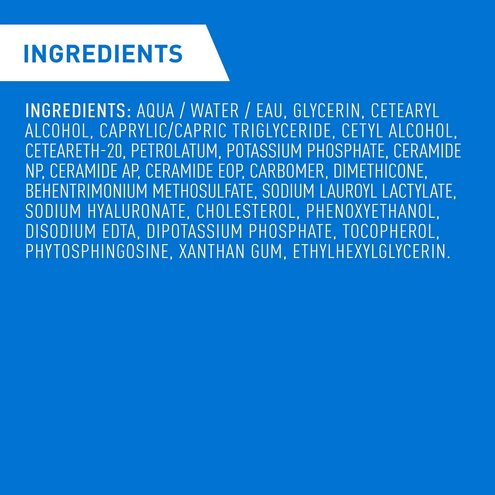 CeraVe Moisturizing Cream Hydratant quotidien pour le visage et le corps pour la peau sèche avec de l'acide hyaluronique et 3 céramides | Sans parfum Crème hydratante 453g