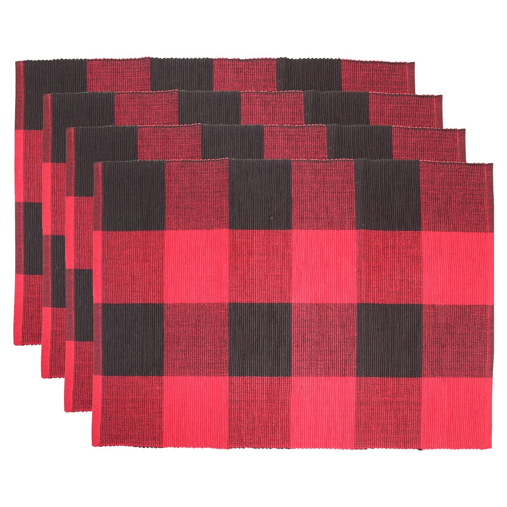 Fabstyles Buffalo Check Cotton Placemats Set of 4 Machine Washable Table Mats Perfect for The Kitchen and Dining Table or Outdoor Tables