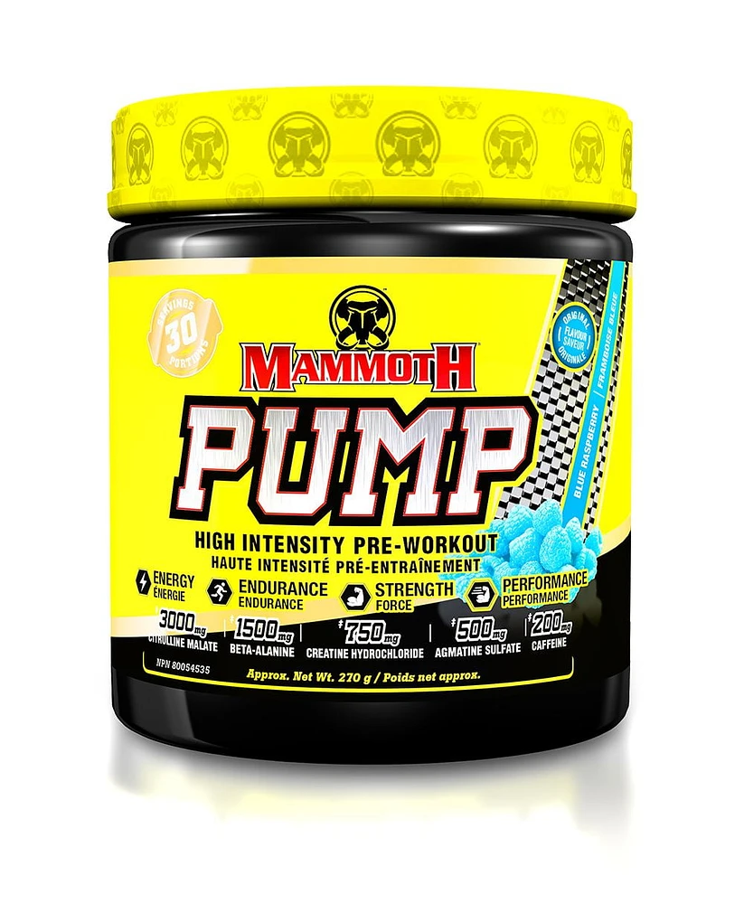 Mammoth Pump Blue Raspberry, 30 Serve, Fully loaded Pre-workout 270g