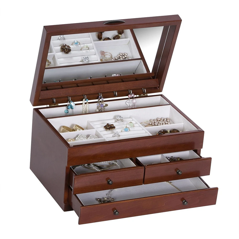 Mele and Co Fairhaven Walnut Finish Wooden Jewellery Box