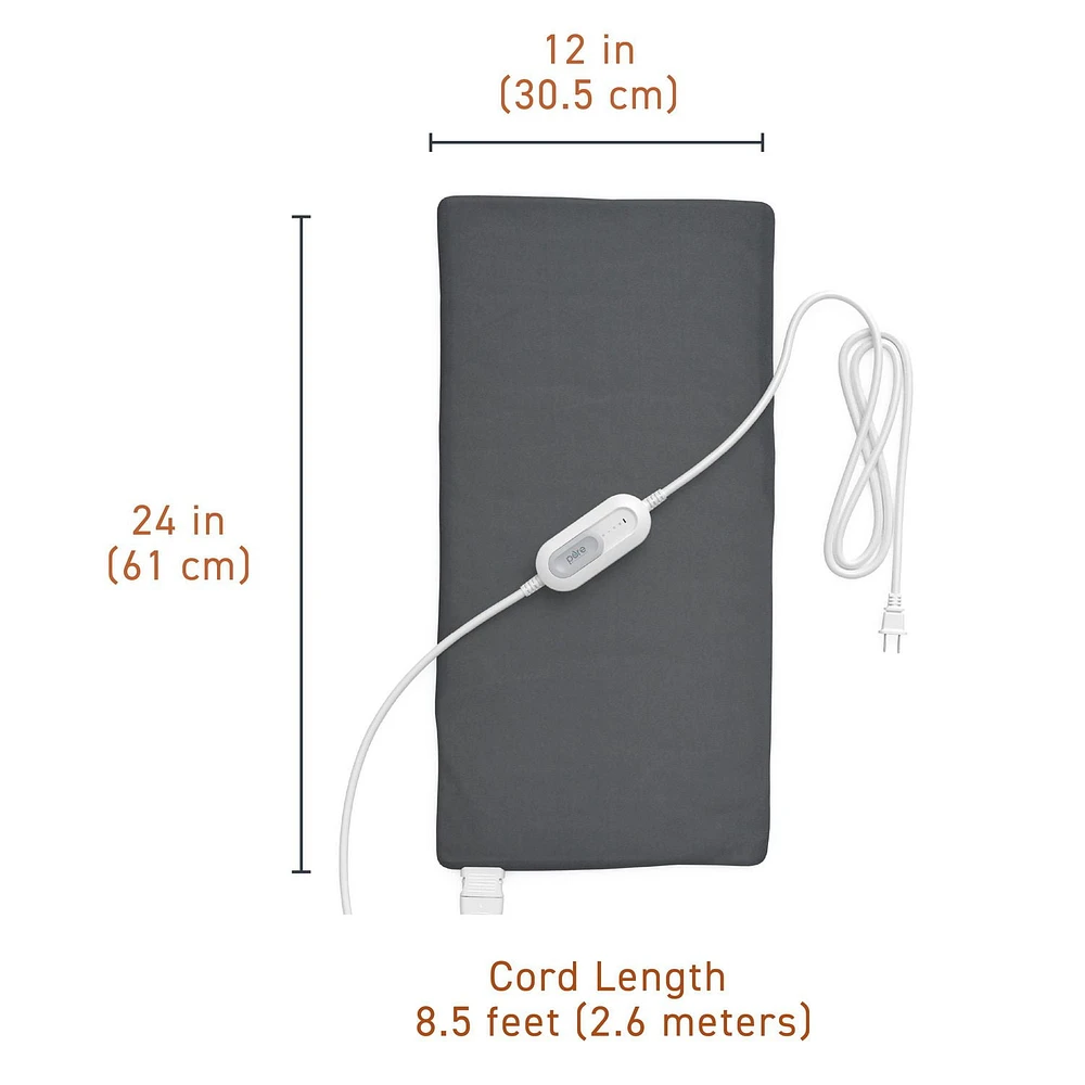 Pure Enrichment® Pro Express XL Coussin chauffant en vinyle à infrarouge lointain – Soulagement musculaire plus profond pour le dos, le cou, les bras, les jambes, 3 réglages de chaleur, housse en graphène amovible et lavable, 30,5 cm x 61 cm (gris)