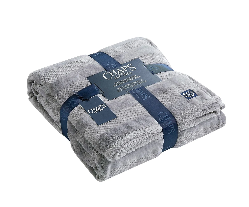 Chaps Solid Silky Soft Plush Blanket Grey Double/Queen, Cozy Gry D/Q Regular Blanket