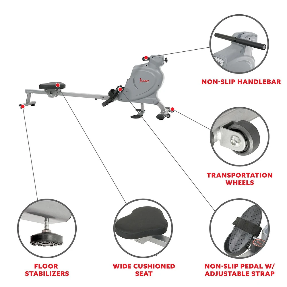 Sunny Health & Fitness Multi-Function Magnetic Rowing Machine with Floor Plates - SF-RW5935