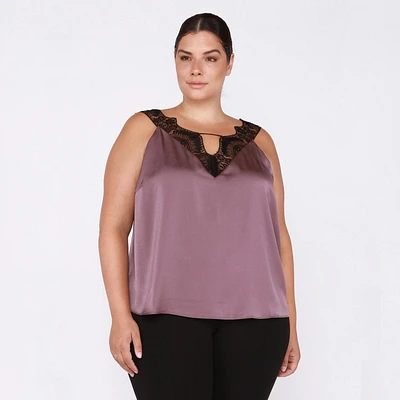 Devoted Taille Plus Femme Cami en satin bordé de dentelle