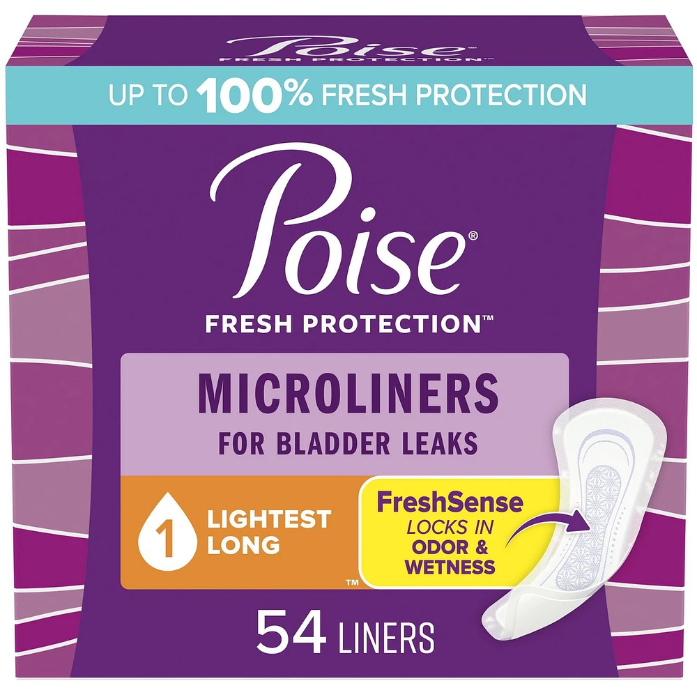Protège-dessous micro quotidiens Poise, protège-dessous d’incontinence, absorption la plus légère à 1 goutte, réguliers - longues, 50 - 54 protège-dessous POISE LNR REG - LONG, 50 - 54 UNITES