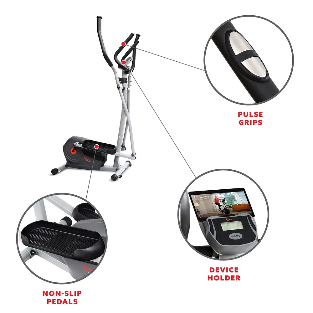 Sunny Health & Fitness Essentials Series Magnetic Smart Elliptical with Exclusive SunnyFit® App Enhanced Bluetooth Connectivity - SF-E322902