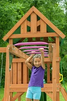 Mountain View Playset with Tarp Roof, Monkey Bars, Climbing Wall & Slide