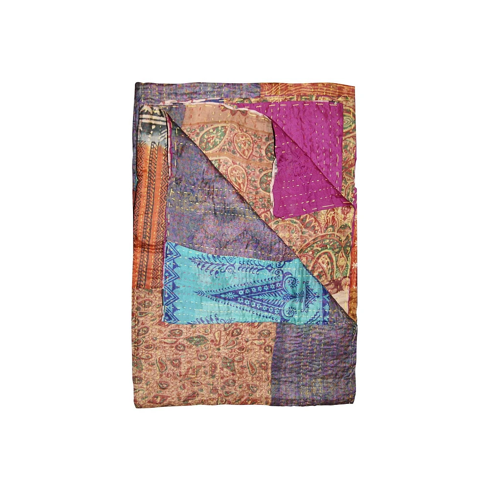 KANTHA SILK THROW BLANKET 50"X70