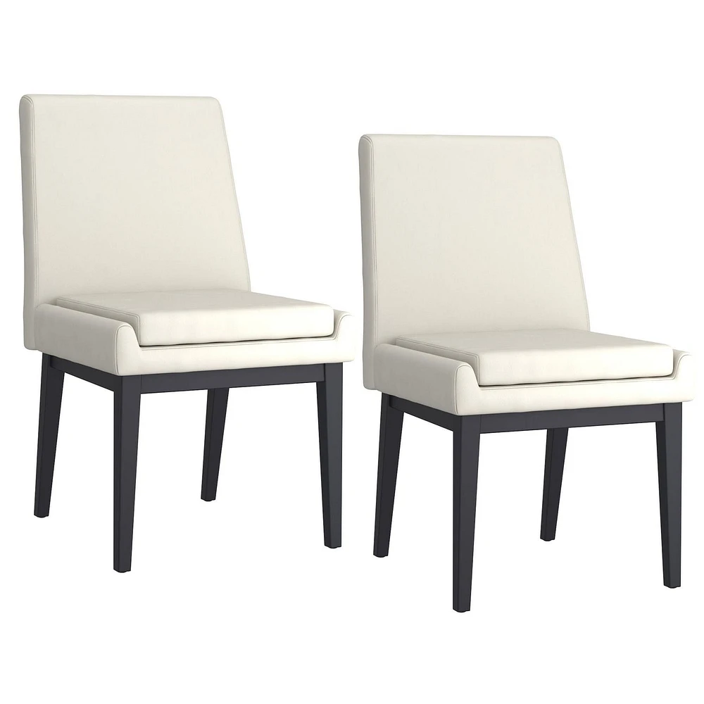 Contemporary Faux Leather and Metal Dining Chair, Set of 2 - Beige and Black