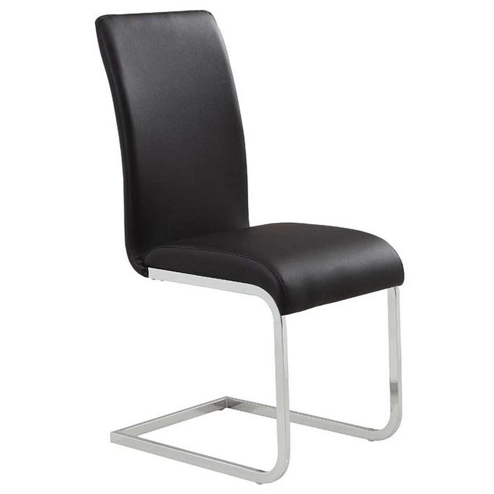 Contemporary Faux Leather and Metal Dining Chair, Set of 2 - Black and Chrome