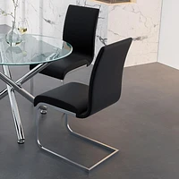 Contemporary Faux Leather and Metal Dining Chair, Set of 2 - Black and Chrome