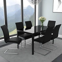 Contemporary Faux Leather and Metal Dining Chair, Set of 2 - Black and Chrome