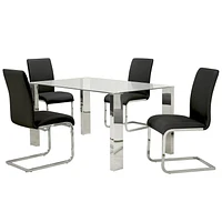 Contemporary Faux Leather and Metal Dining Chair, Set of 2 - Black and Chrome