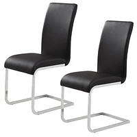 Contemporary Faux Leather and Metal Dining Chair, Set of 2 - Black and Chrome