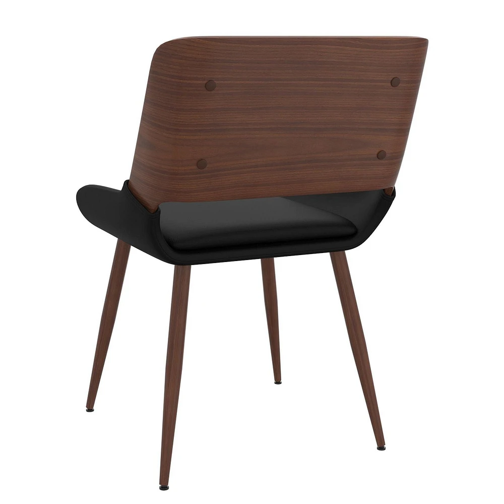 Mid-Century Modern Faux Leather and Wood Dining Chair - Black and Walnut