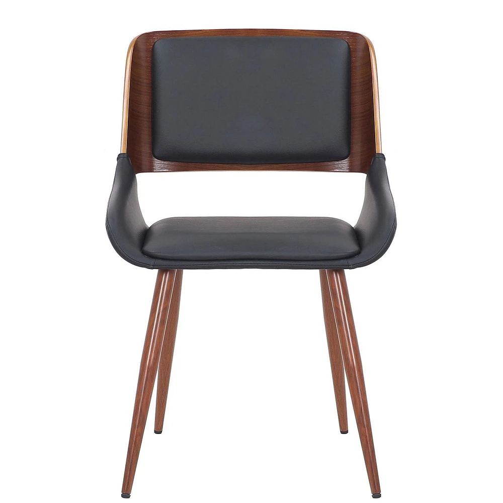 Mid-Century Modern Faux Leather and Wood Dining Chair - Black and Walnut