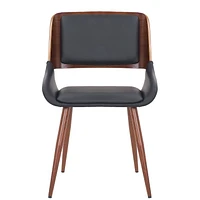 Mid-Century Modern Faux Leather and Wood Dining Chair - Black and Walnut