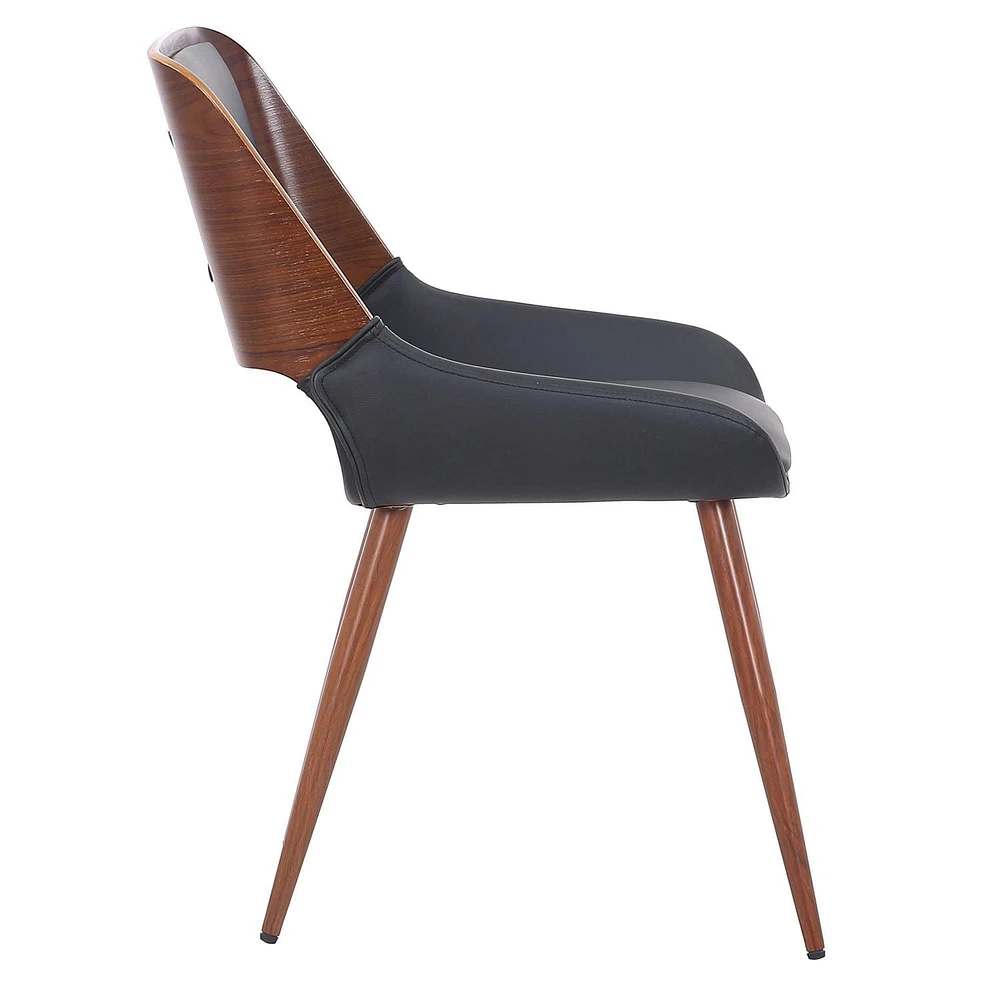 Mid-Century Modern Faux Leather and Wood Dining Chair - Black and Walnut