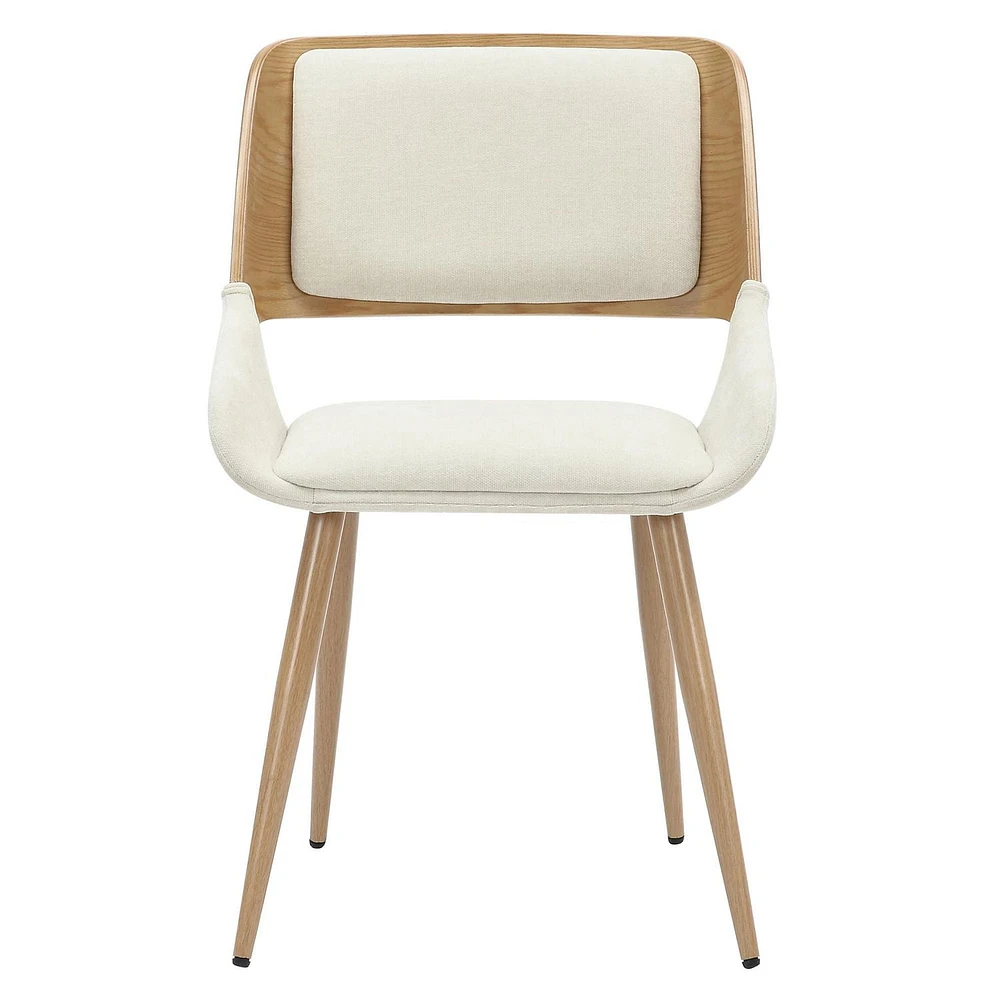 Mid-Century Modern Fabric and Wood Dining Chair - Beige and Natural