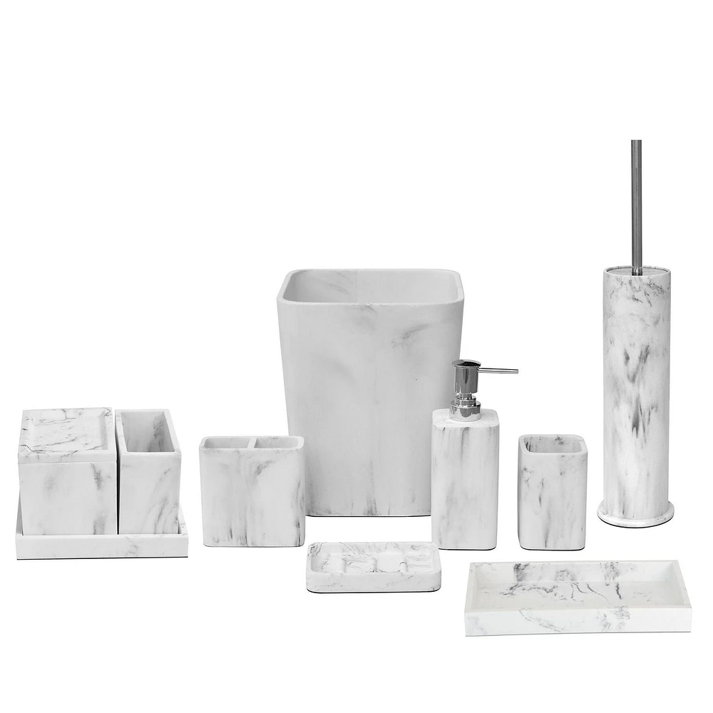 hometrends Faux Marble White Toilet Brush and Holder, 1 toilet bowl brush with metal handle and sandstone holder for bathroom use, Toilet brush with resin holder