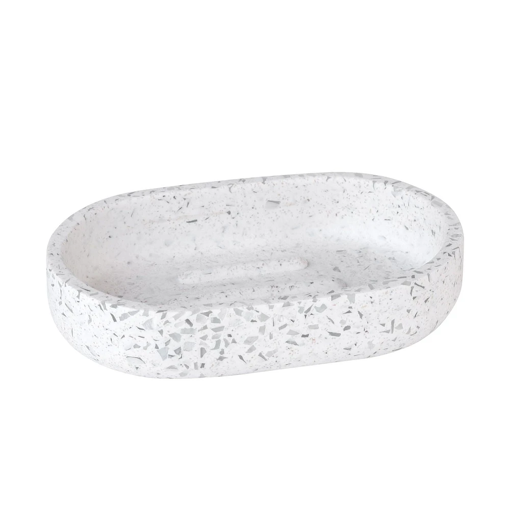 hometrends White Terrazzo Soap Dish, Stone-like soap dish for storing soap in bathroom or kitchen, Stone-like soap dish