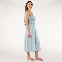 DV Strapless smocked bodice midi dress