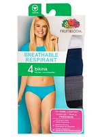 Paq. de 4 culottes bikini respirantes Fruit of the Loom pour dames Tl 5 à 8