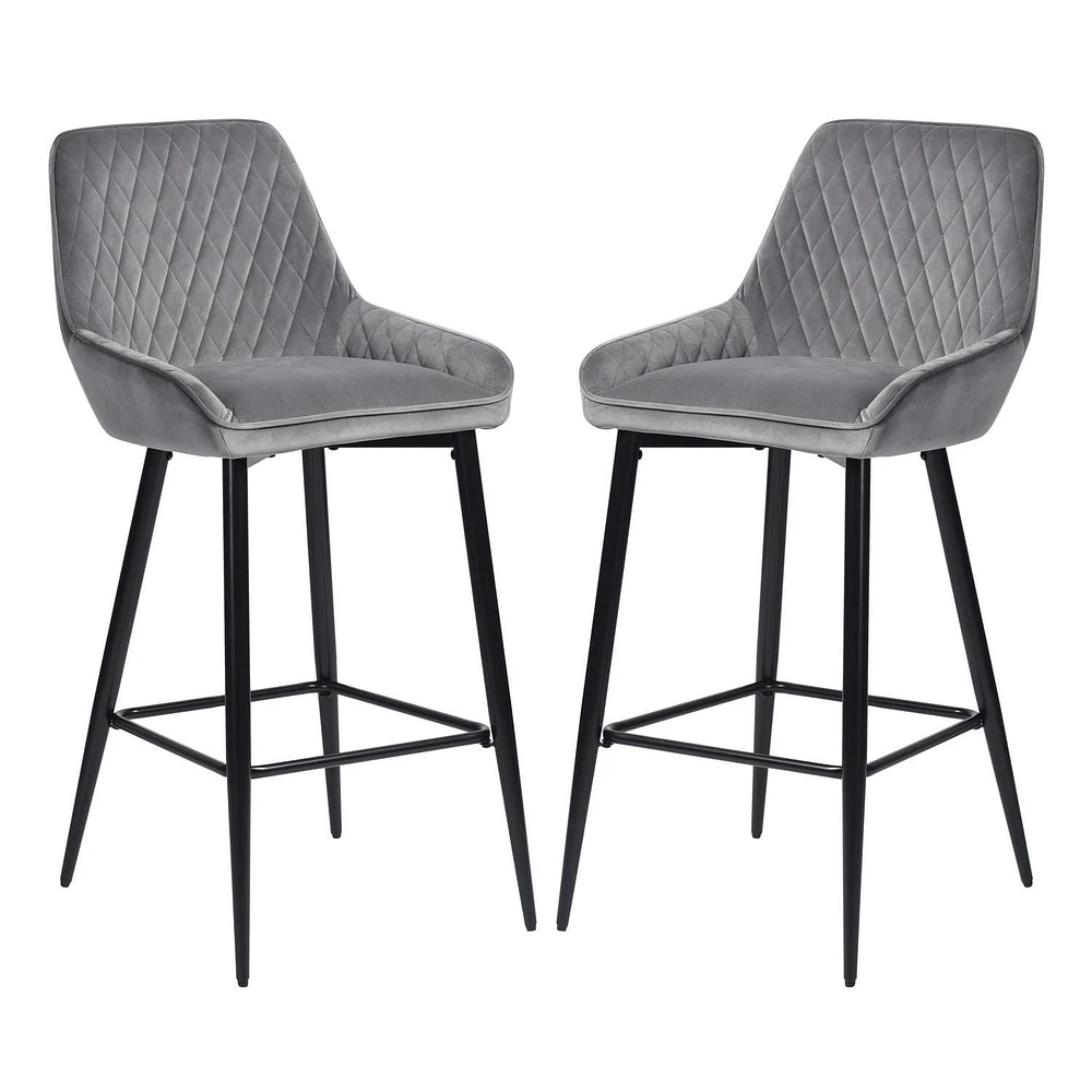 Homylin Modern Counter Height Bar Stools Set of 2, 29" Upholstered Bar Chairs Dining Stool with Backs, Black Metal Legs and Footrest for Home Bar Kitchen Island