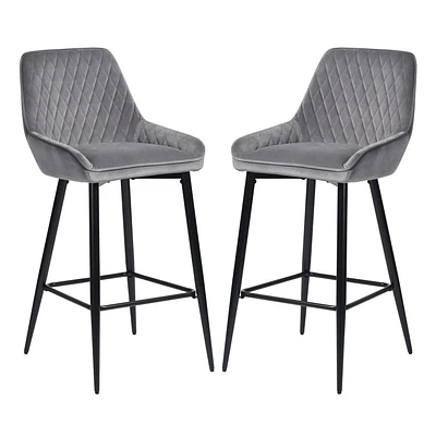 Homylin Modern Counter Height Bar Stools Set of 2, 29" Upholstered Bar Chairs Dining Stool with Backs, Black Metal Legs and Footrest for Home Bar Kitchen Island