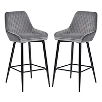 Homylin Modern Counter Height Bar Stools Set of 2, 29" Upholstered Bar Chairs Dining Stool with Backs, Black Metal Legs and Footrest for Home Bar Kitchen Island