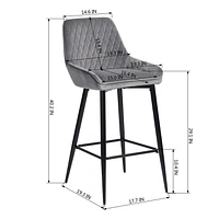 Homylin Modern Counter Height Bar Stools Set of 2, 29" Upholstered Bar Chairs Dining Stool with Backs, Black Metal Legs and Footrest for Home Bar Kitchen Island