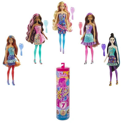 Barbie Color Reveal Doll with 7 Surprises: 4 Bags Contain Skirt, Shoes, Earrings & Brush; Water Reveals Confetti-Print; Doll’s Look & Color Change on Hair & Face; Party Series