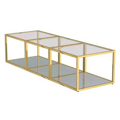 Contemporary Metal and Glass Small Coffee Table Set of 3 - Gold