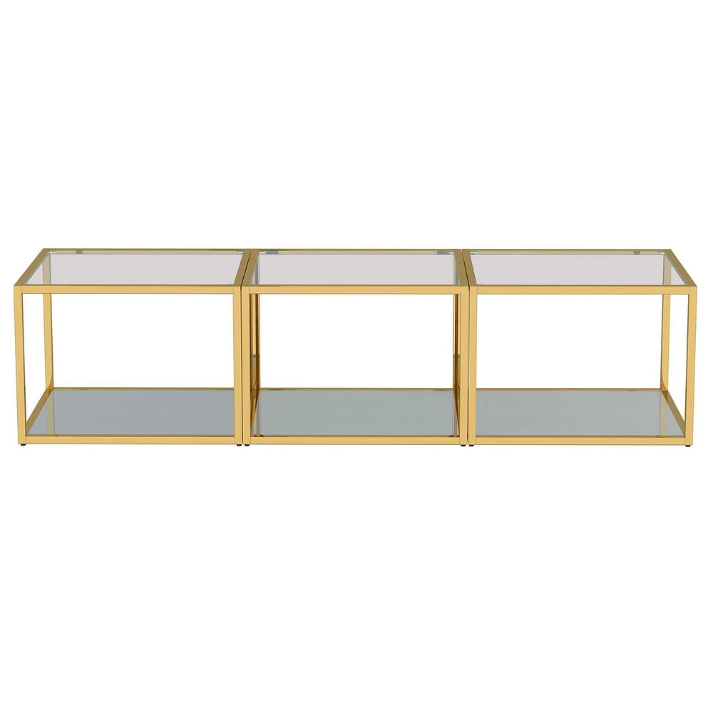 Contemporary Metal and Glass Small Coffee Table Set of 3 - Gold