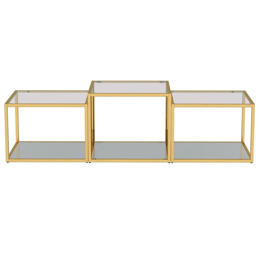 Contemporary Metal and Glass Multi-Tier Coffee Table Set of 3 - Gold