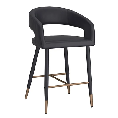 Modern Faux Leather and Metal 26" Counter Height Stool, Set of 2 - Black