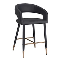 Modern Faux Leather and Metal 26" Counter Height Stool, Set of 2 - Black