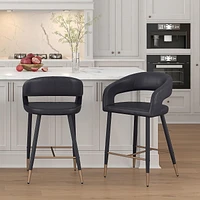 Modern Faux Leather and Metal 26" Counter Height Stool, Set of 2 - Black