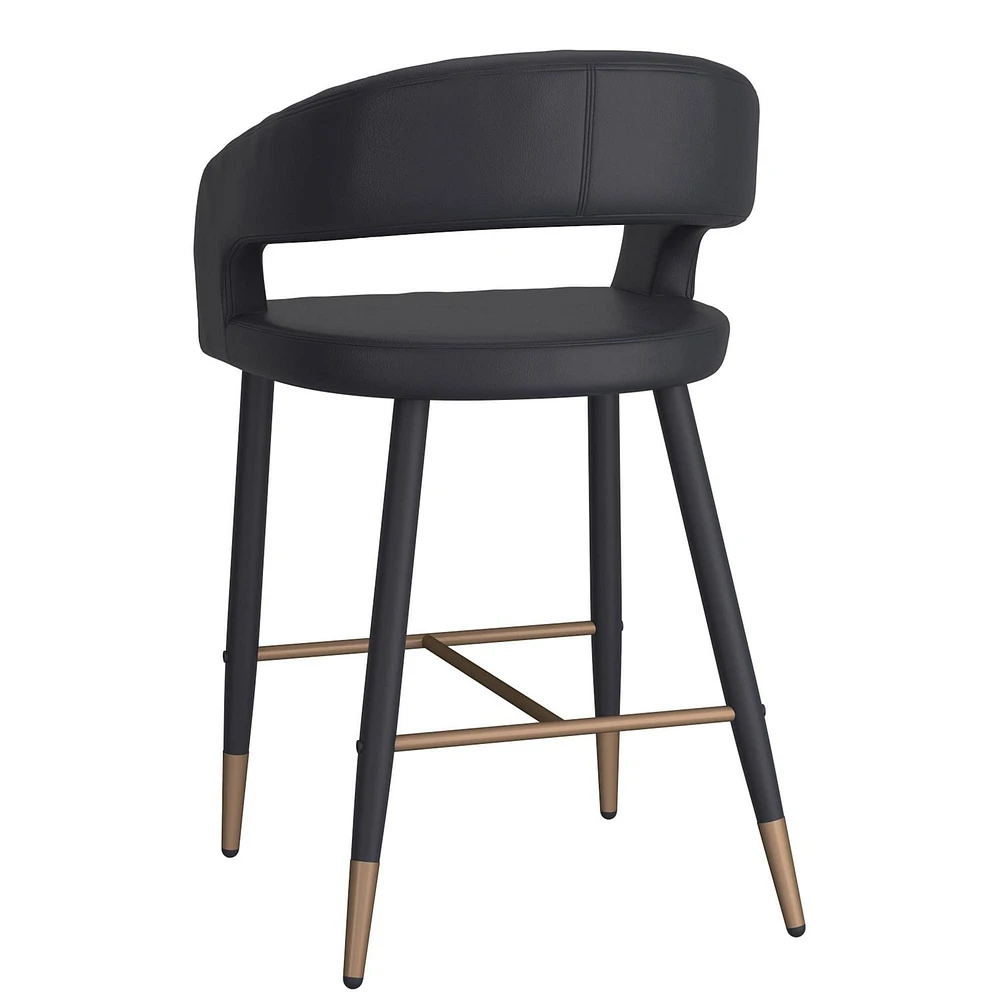 Modern Faux Leather and Metal 26" Counter Height Stool, Set of 2 - Black