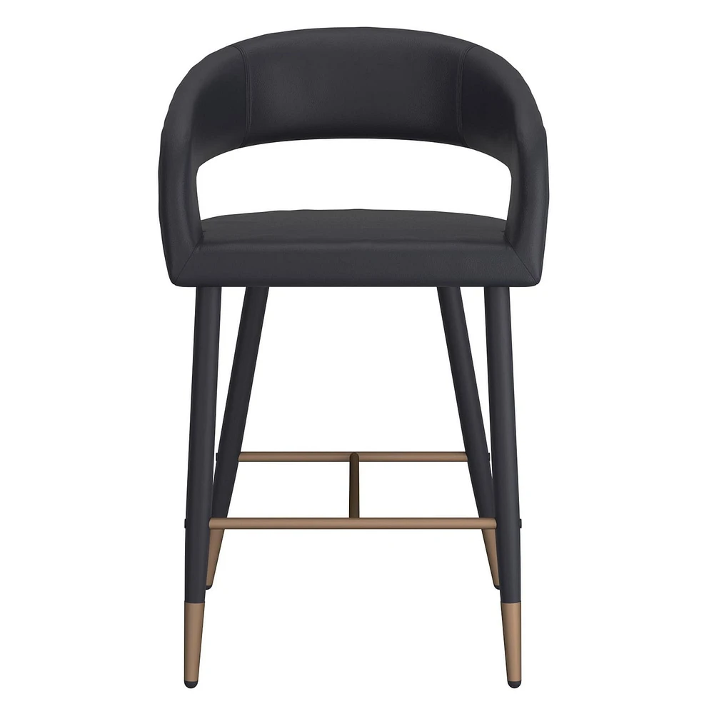 Modern Faux Leather and Metal 26" Counter Height Stool, Set of 2 - Black