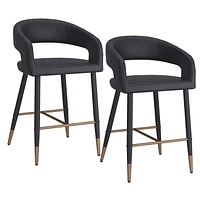 Modern Faux Leather and Metal 26" Counter Height Stool, Set of 2 - Black