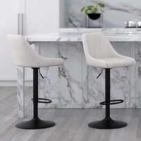 Modern Fabric and Metal Adjustable Air-Lift Stool with Swivel, Set of 2 - Beige and Black