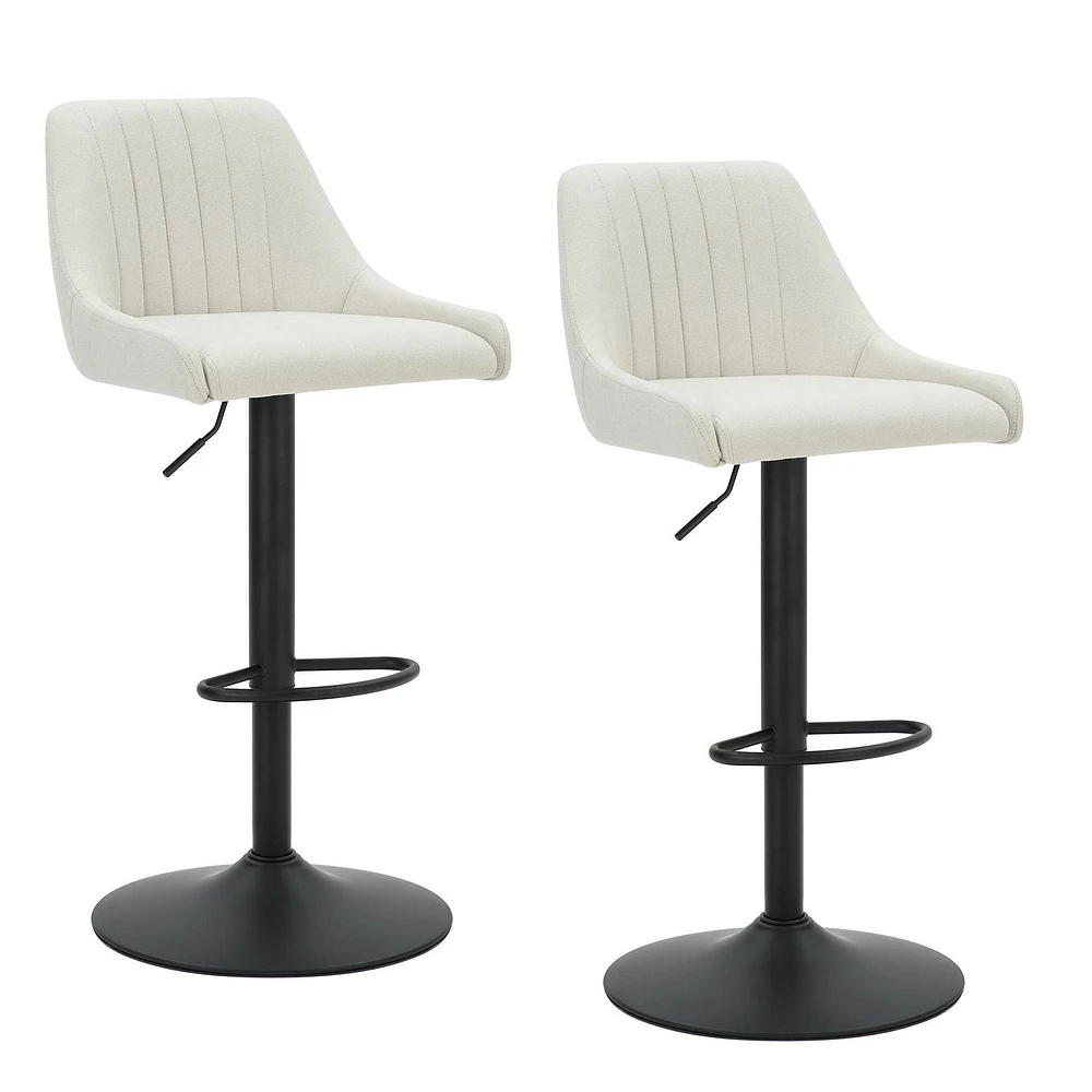 Modern Fabric and Metal Adjustable Air-Lift Stool with Swivel, Set of 2 - Beige and Black